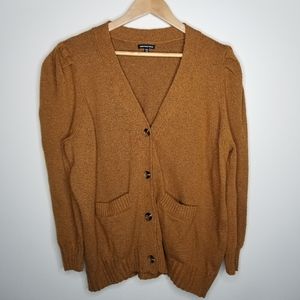 Who What Wear Brown Puff Sleeve Retro Style Cardigan